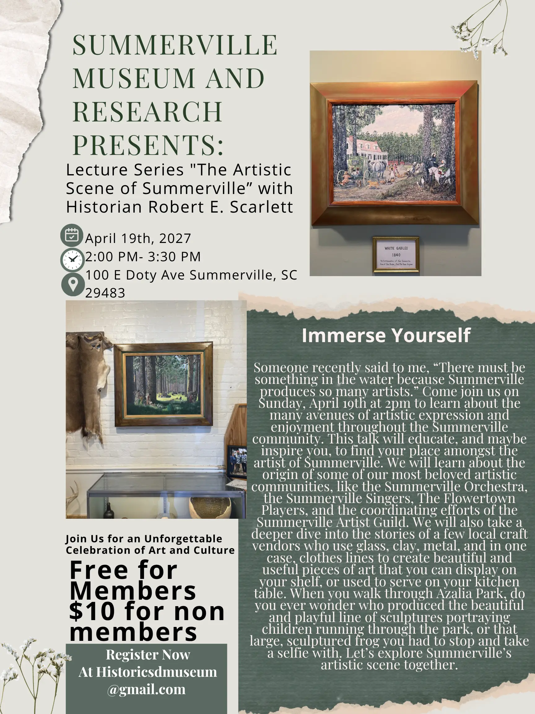 Summerville Museum Lectures - The Artistic Scene of Summerville with Historian Robert E. Scarlett